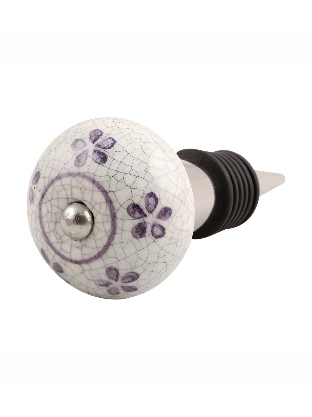 

Indianshelf White & Purple Floral Printed Ceramic Wine Bottle Stopper