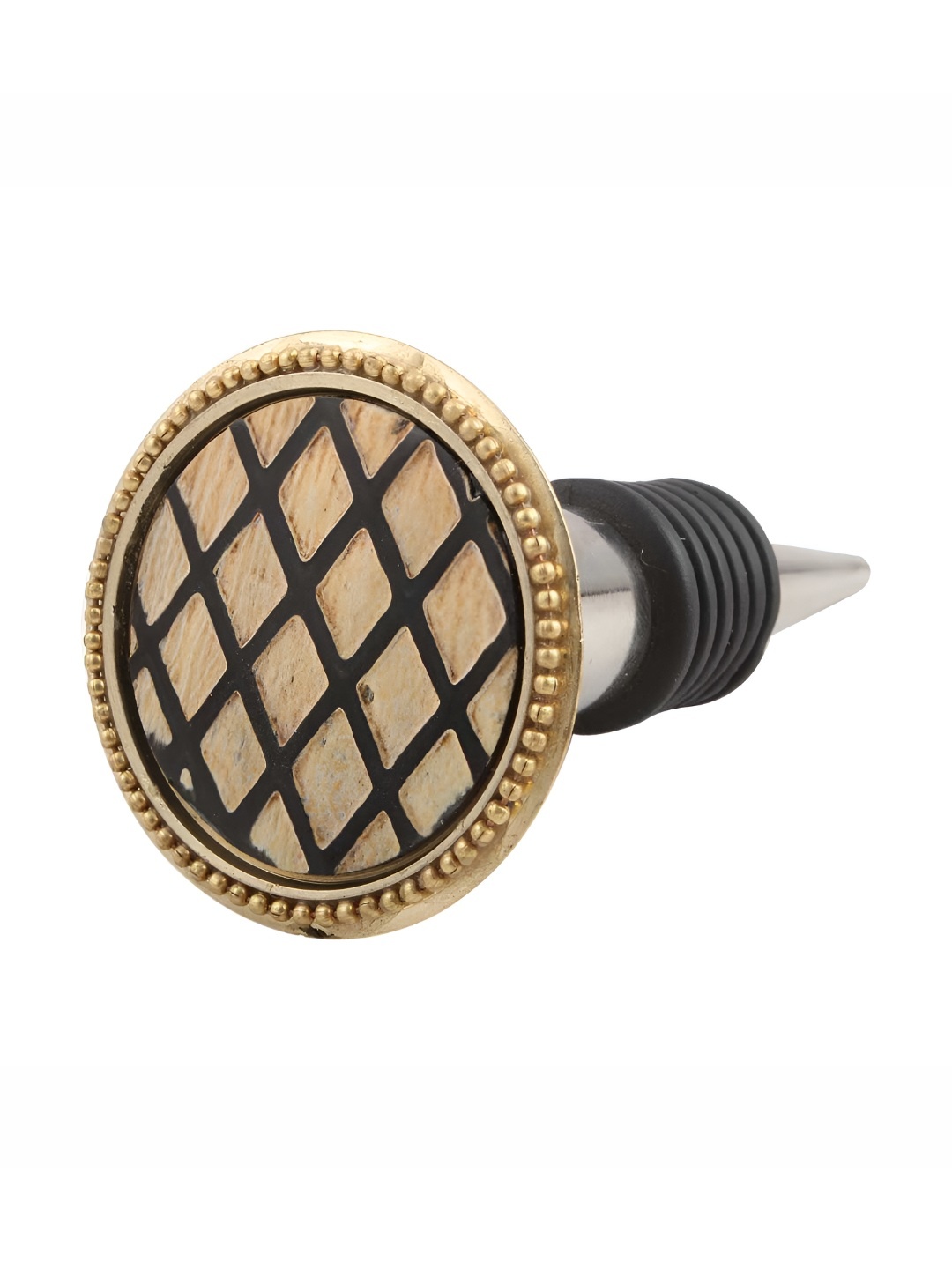 

Indianshelf Gold-Toned and Black Checked Textured Brass Wine Bottle Stopper