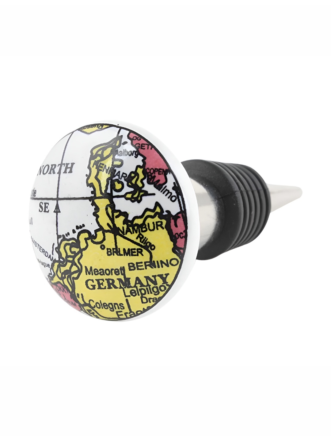 

Indianshelf White & Yellow Germany Map Printed Ceramic Wine Bottle Stopper