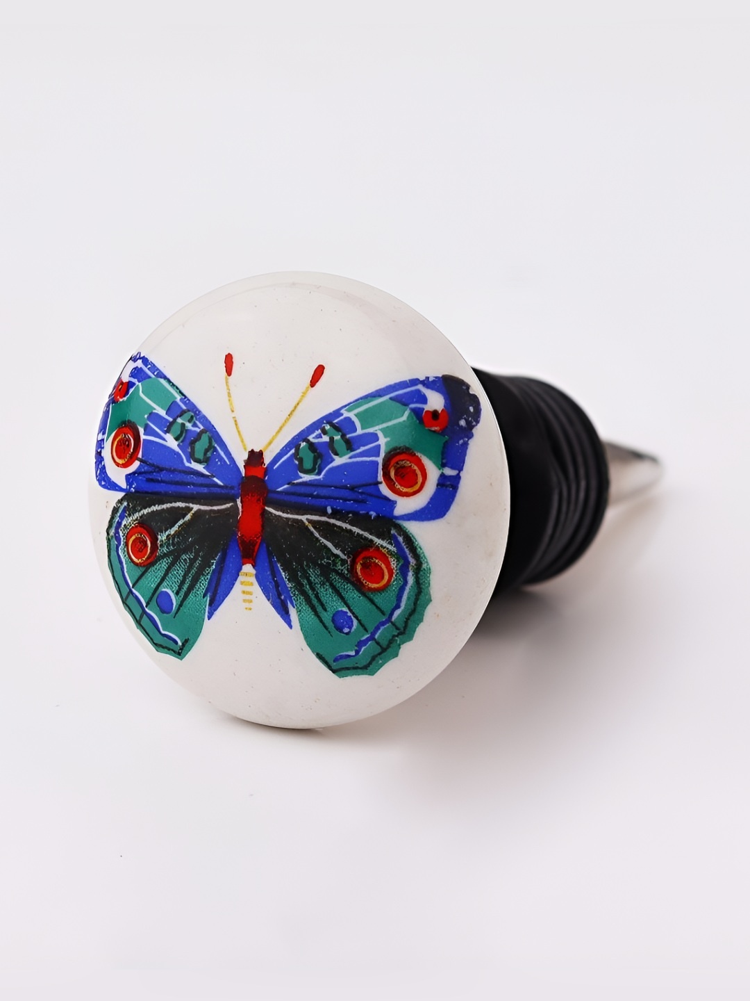 

Indianshelf Butterfly White & Blue Printed Ceramic Wine Bottle Stopper