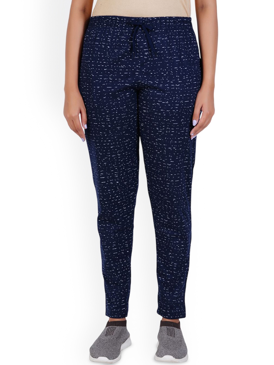 

FEEL TRACK Women Geometric Printed Cotton Mid-Rise Joggers, Navy blue