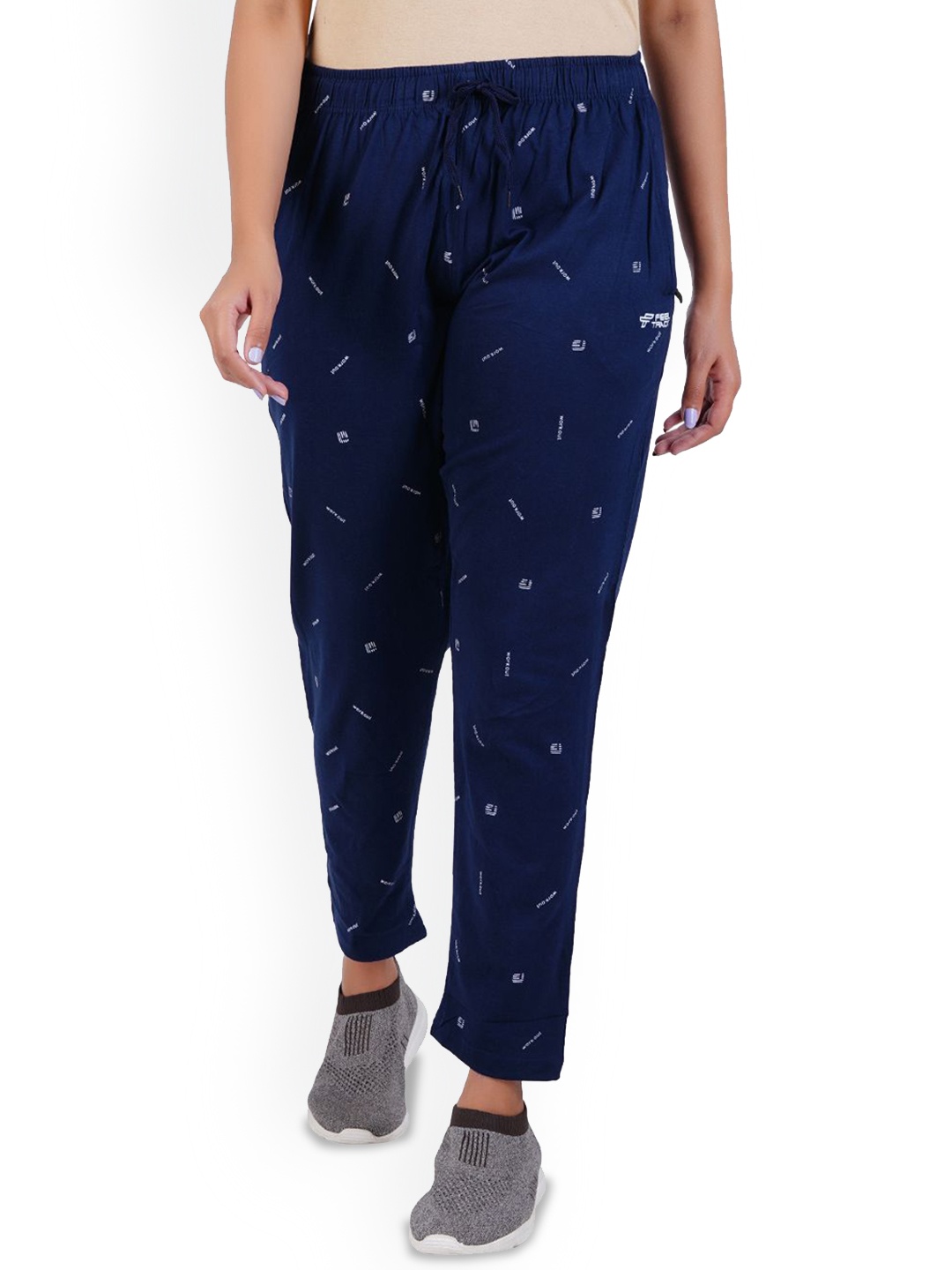 

FEEL TRACK Women Printed Cotton Mid-Rise Track Pant, Blue