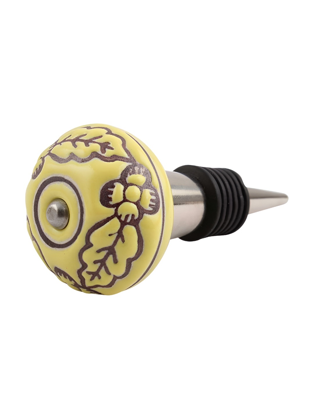 

Indianshelf Yellow and Grey Leaf Flower Printed Ceramic Wine Bottle Stopper