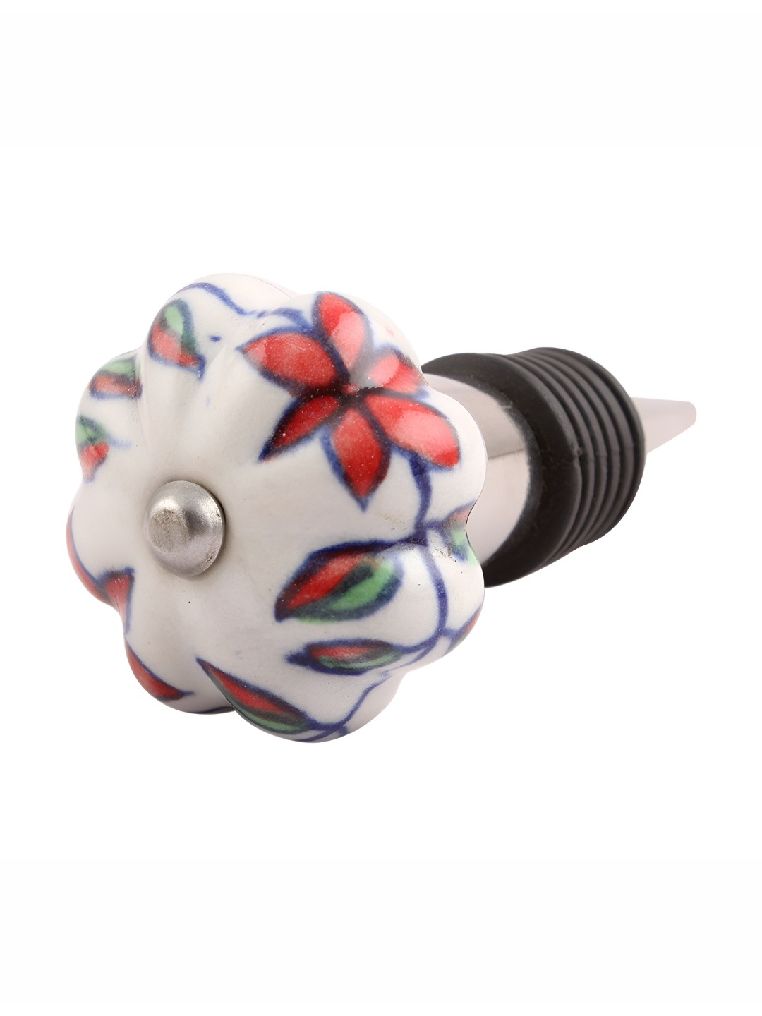 

Indianshelf Red and White Plumeria Printed Ceramic Wine Bottle Stopper