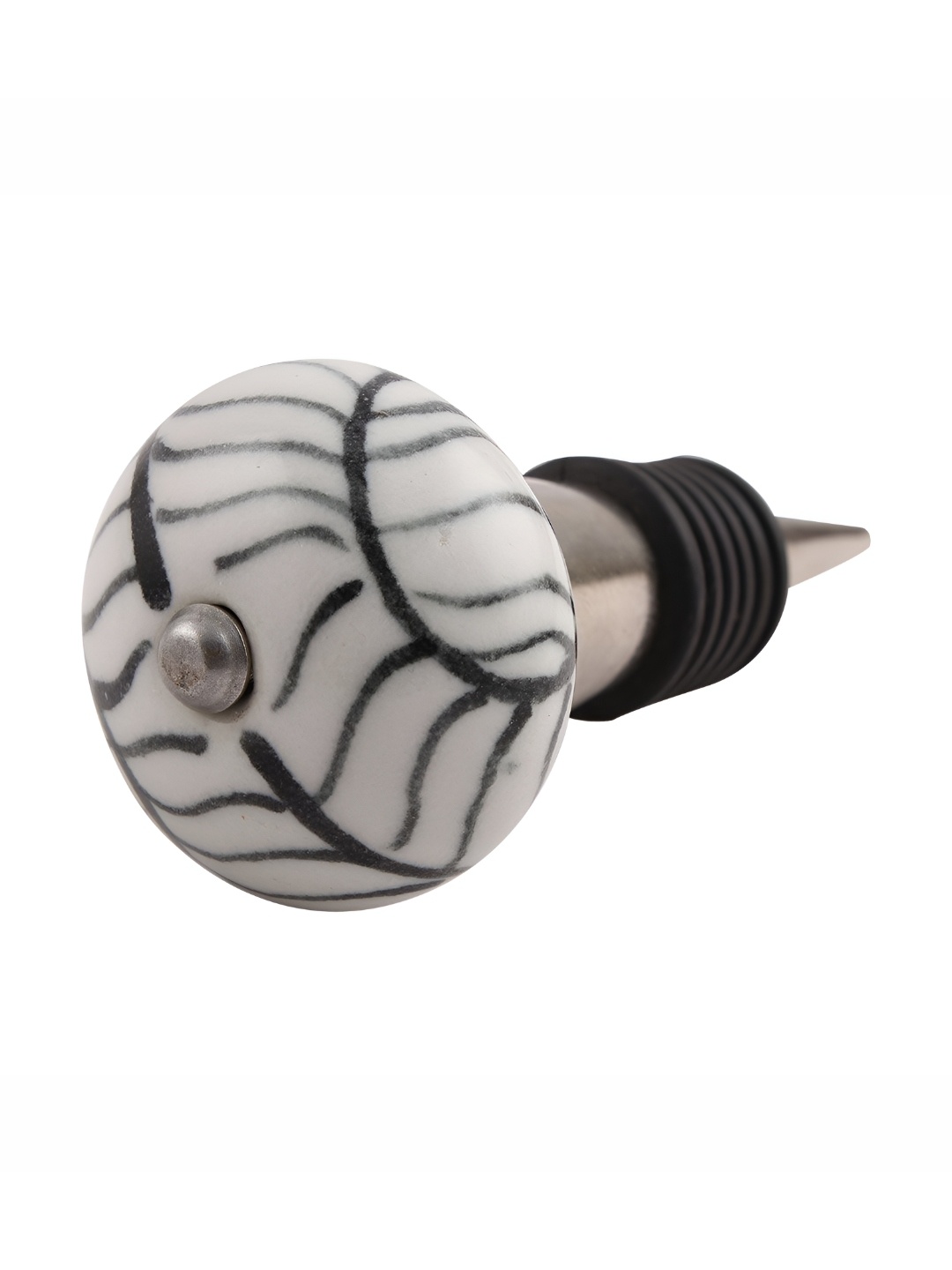 

Indianshelf Black and White Wine Leaf Printed Ceramic Wine Bottle Stopper