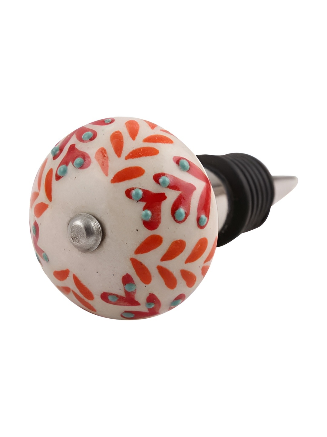 

Indianshelf Red & White Printed Ceramic Wine Bottle Stopper