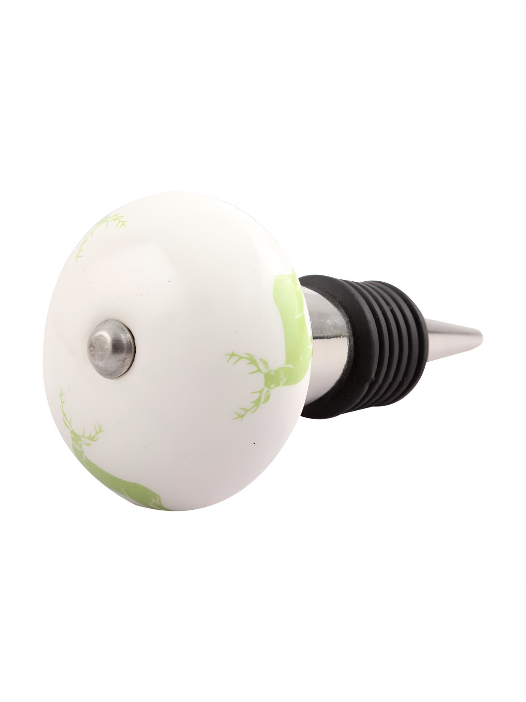 

Indianshelf White & Green Rein Deer Printed Ceramic Wine Bottle Stopper