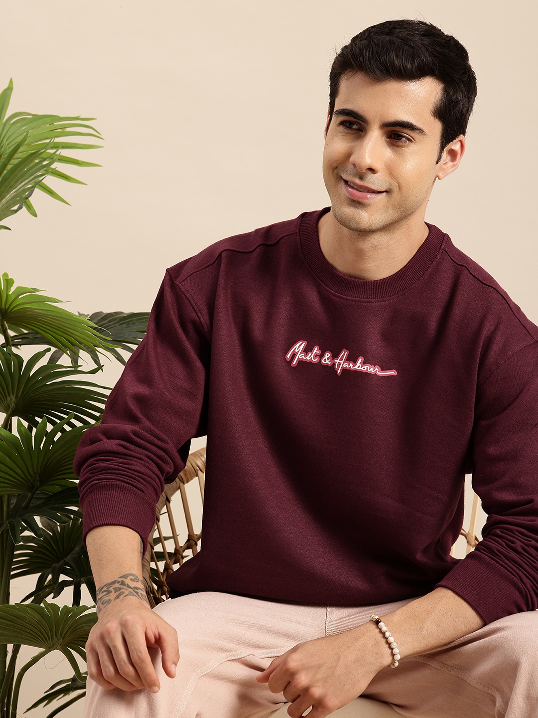 

Mast & Harbour Brand Logo Printed Sweatshirt, Burgundy