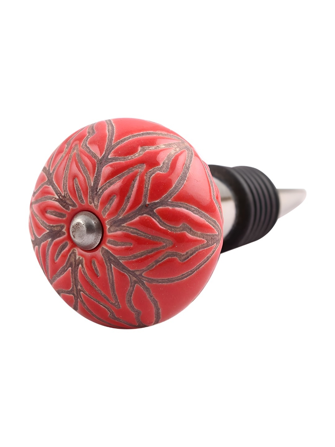 

Indianshelf Red Printed Ceramic Wine Bottle Stopper