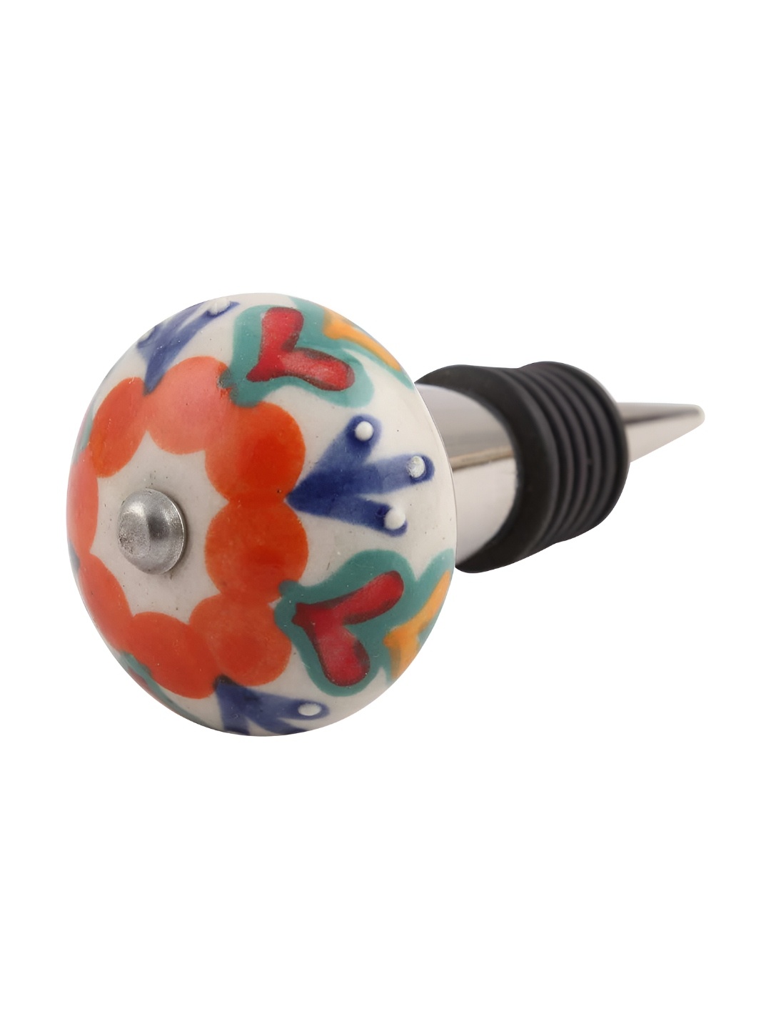 

Indianshelf White & Orange Printed Ceramic Wine Bottle Stopper