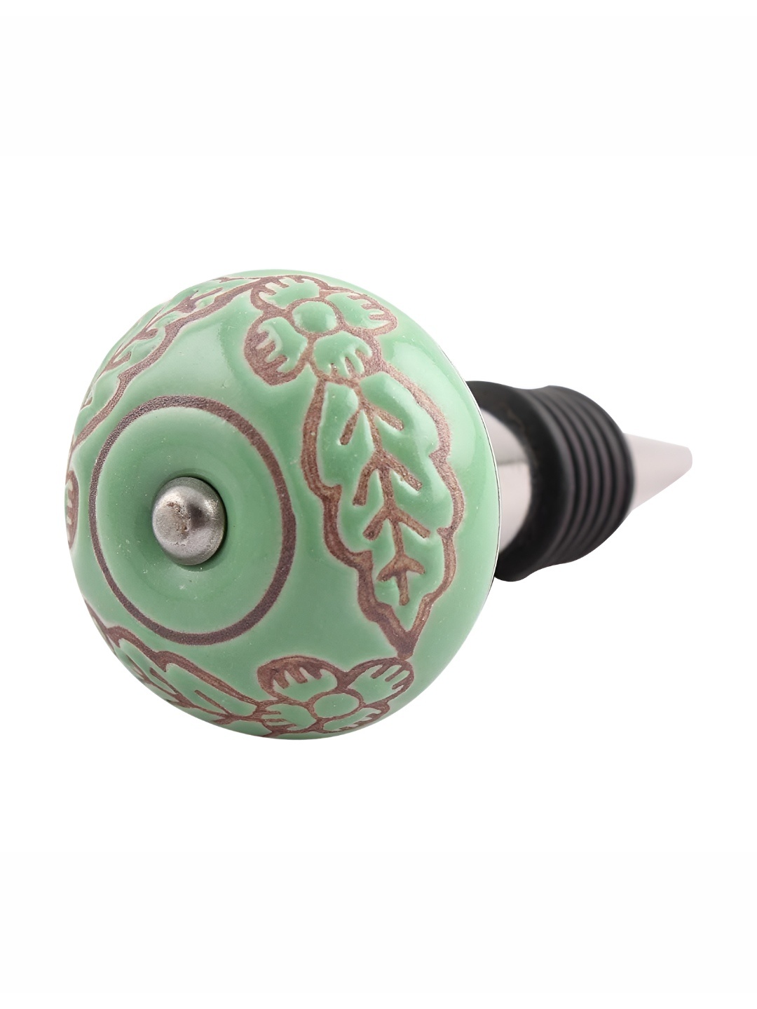 

Indianshelf Green & Brown Ceramic Leaf Flower Wine Bottle Stopper