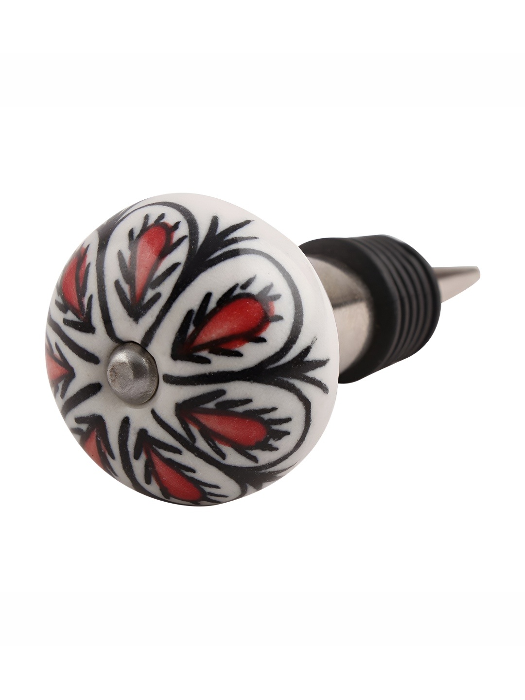 

Indianshelf Red & White Printed Ceramic Wine Bottle Stopper