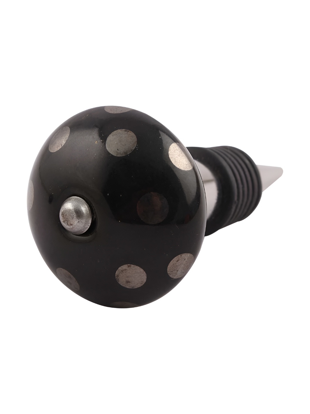 

Indianshelf Black & Silver Toned Dot Printed Wine Bottles Stopper