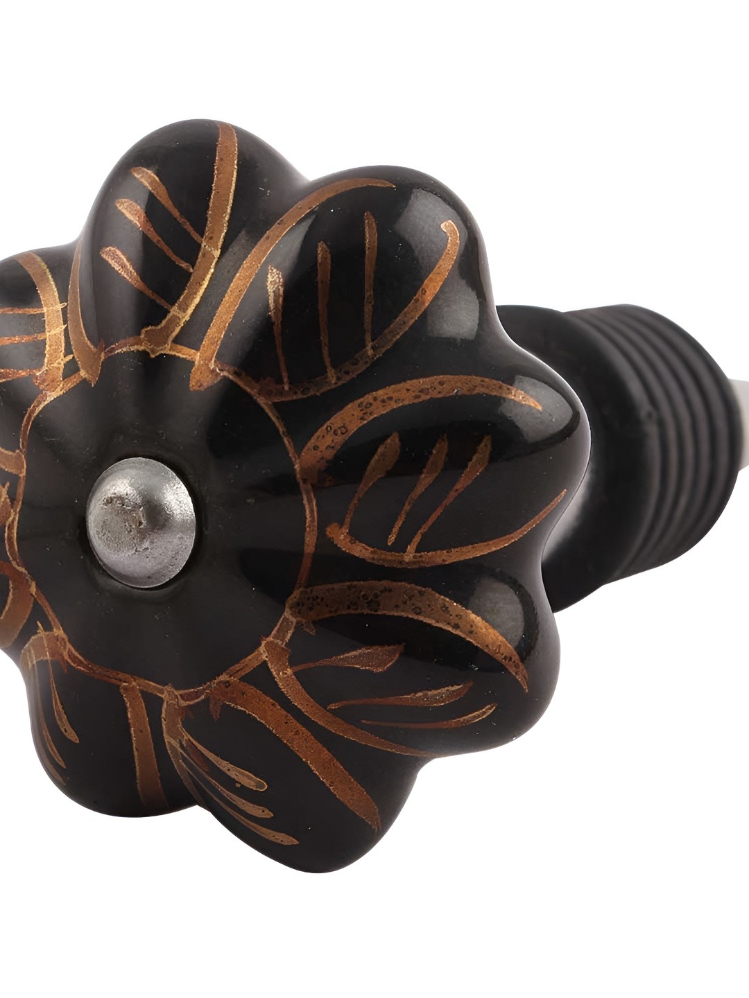 

Indianshelf Gold-Toned and Black Leaf Melon Printed Ceramic Wine Bottle Stopper
