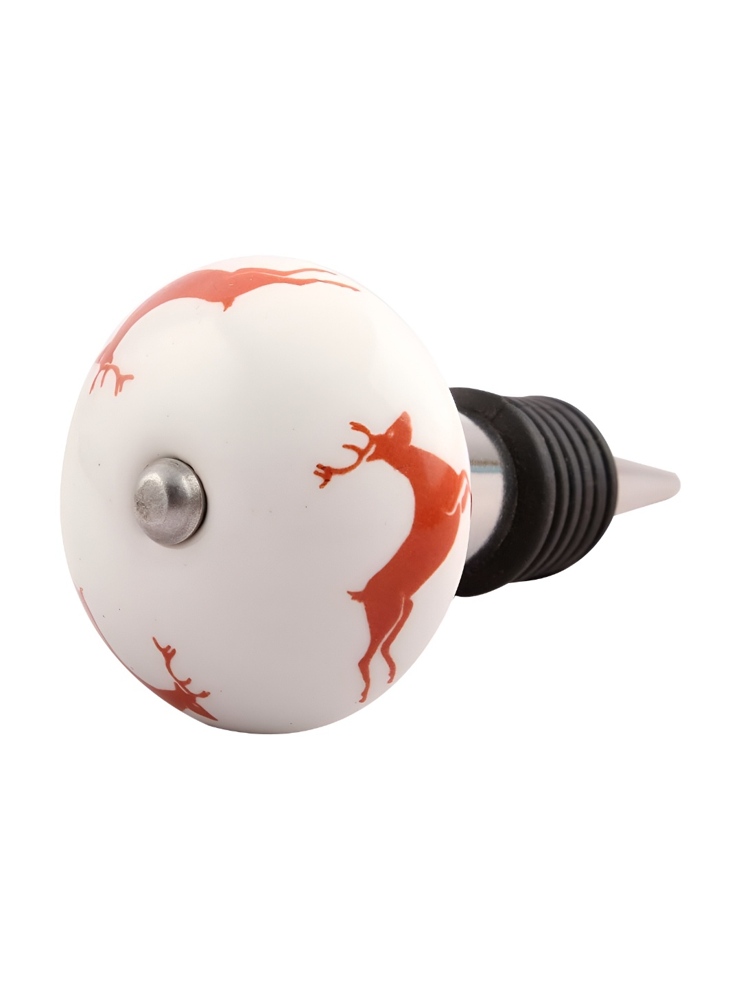 

Indianshelf White & Red Rein Deer Printed Ceramic Wine Bottle Stopper