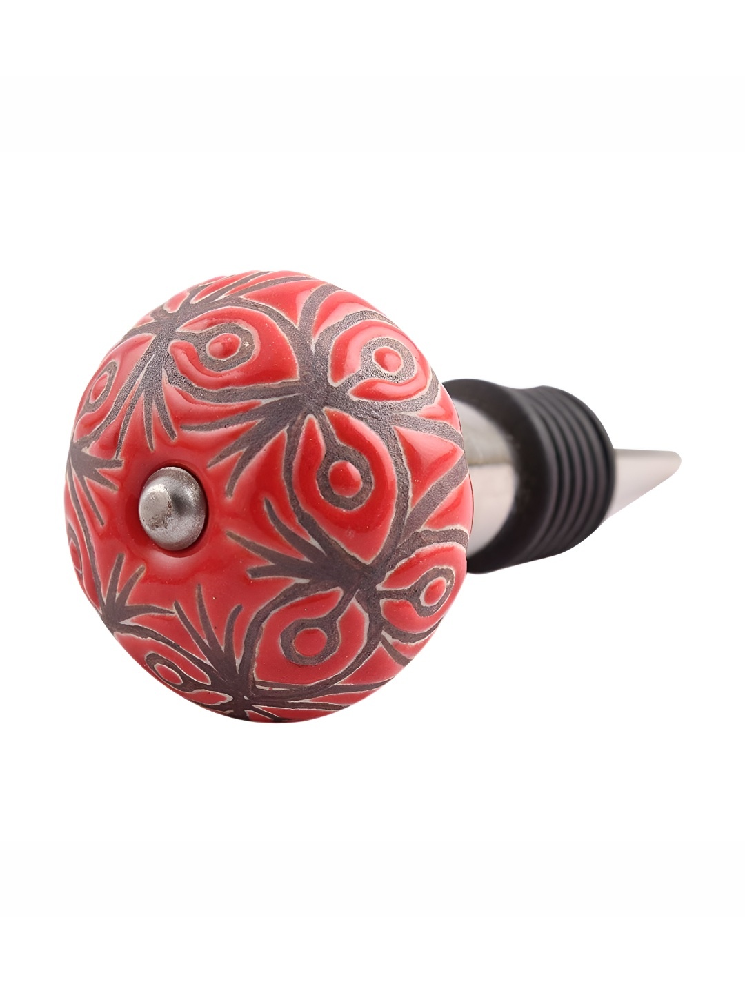 

Indianshelf Red & Silver Toned Printed Ceramic Wine Bottle Stopper