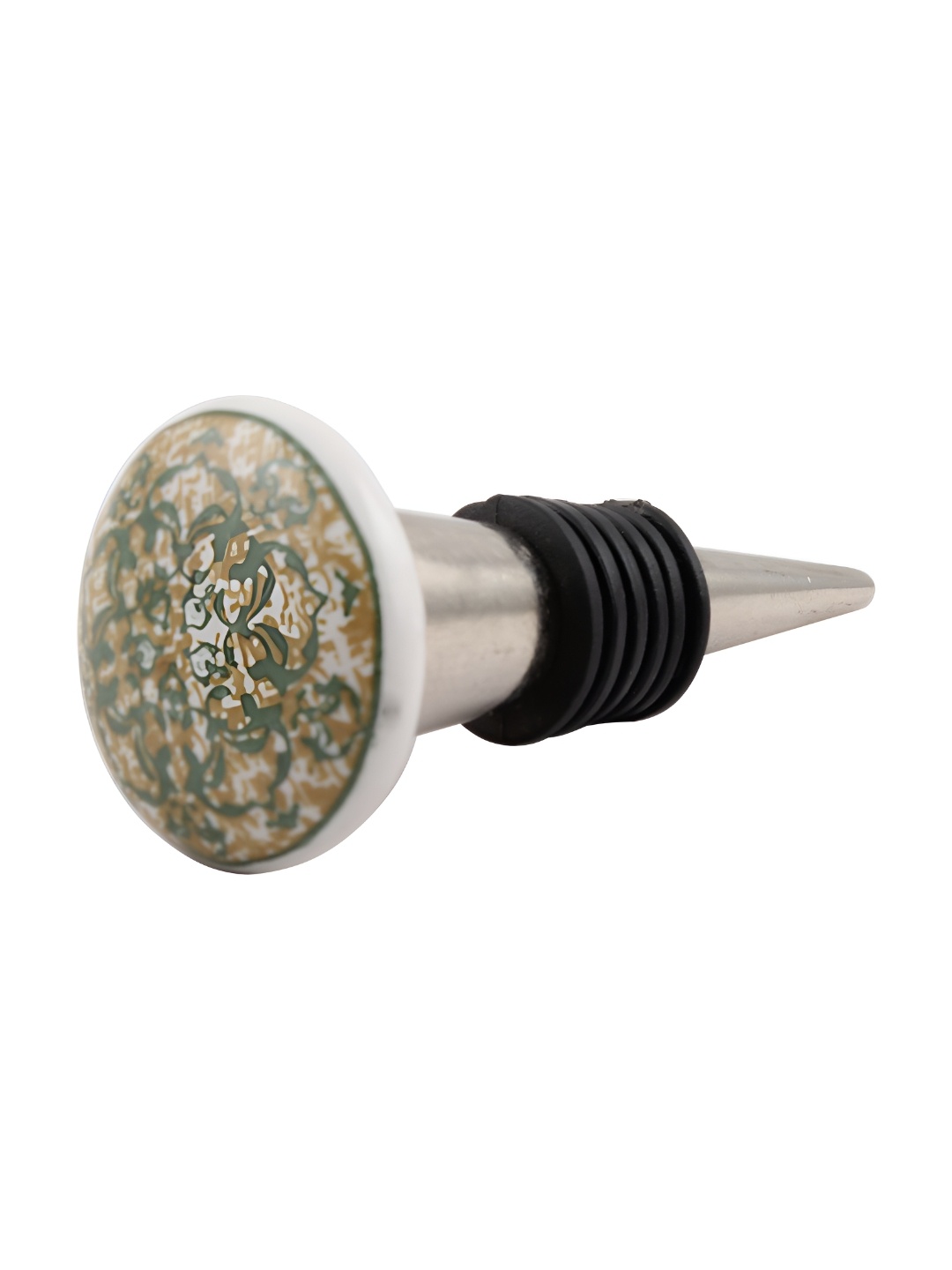 Indianshelf Green & Silver-Toned Floral Printed Ceramic Wine Bottle Stopper
