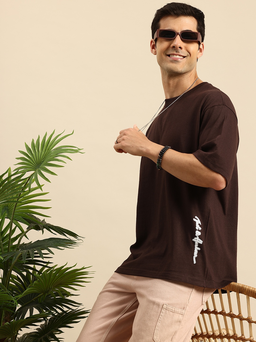 

Mast & Harbour Drop-Shoulder Sleeves Relaxed Fit T-shirt, Coffee brown