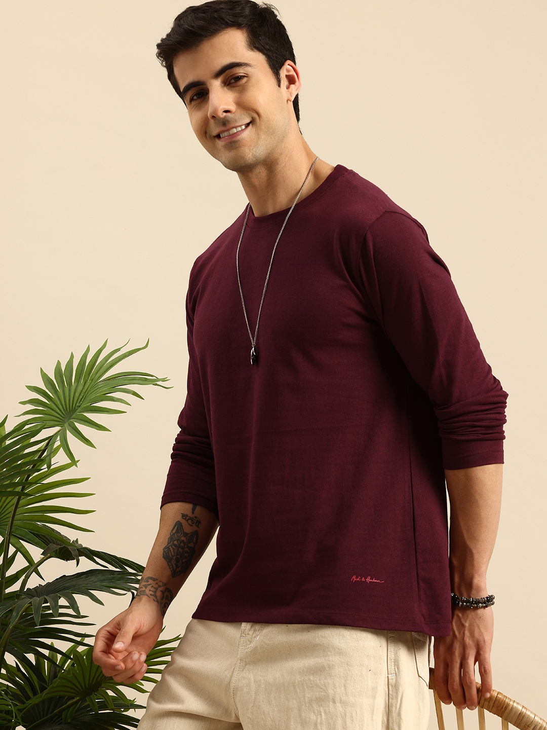 

Mast & Harbour Regular Knitted T-shirt, Burgundy