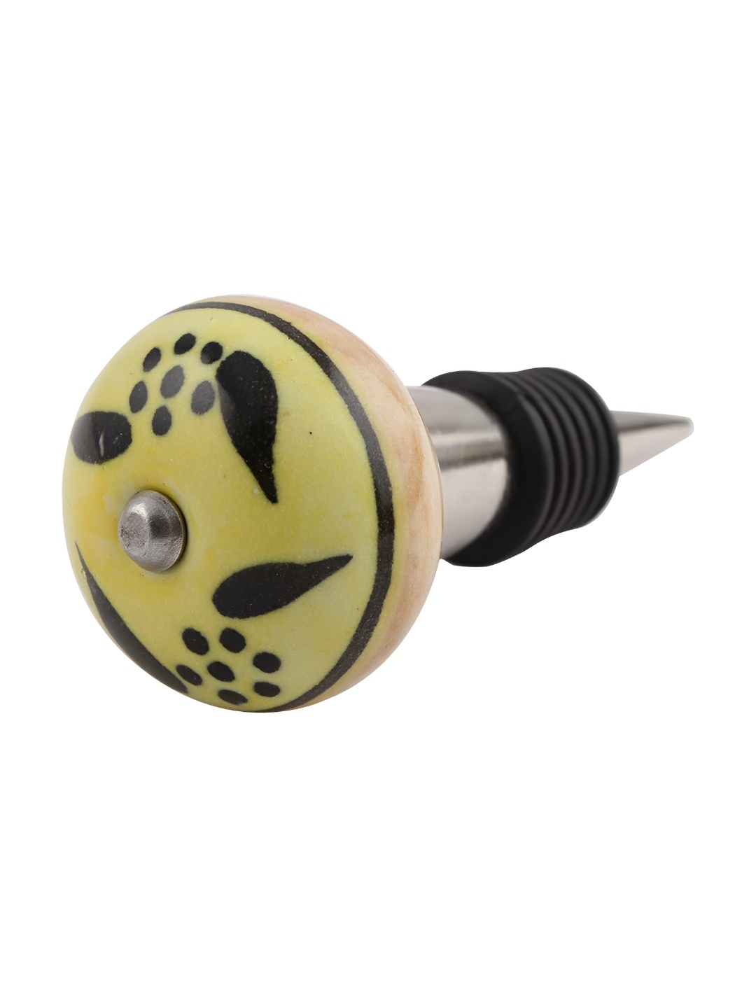 

Indianshelf Yellow & Black Printed Ceramic Leak-proof Wine Bottle Stopper