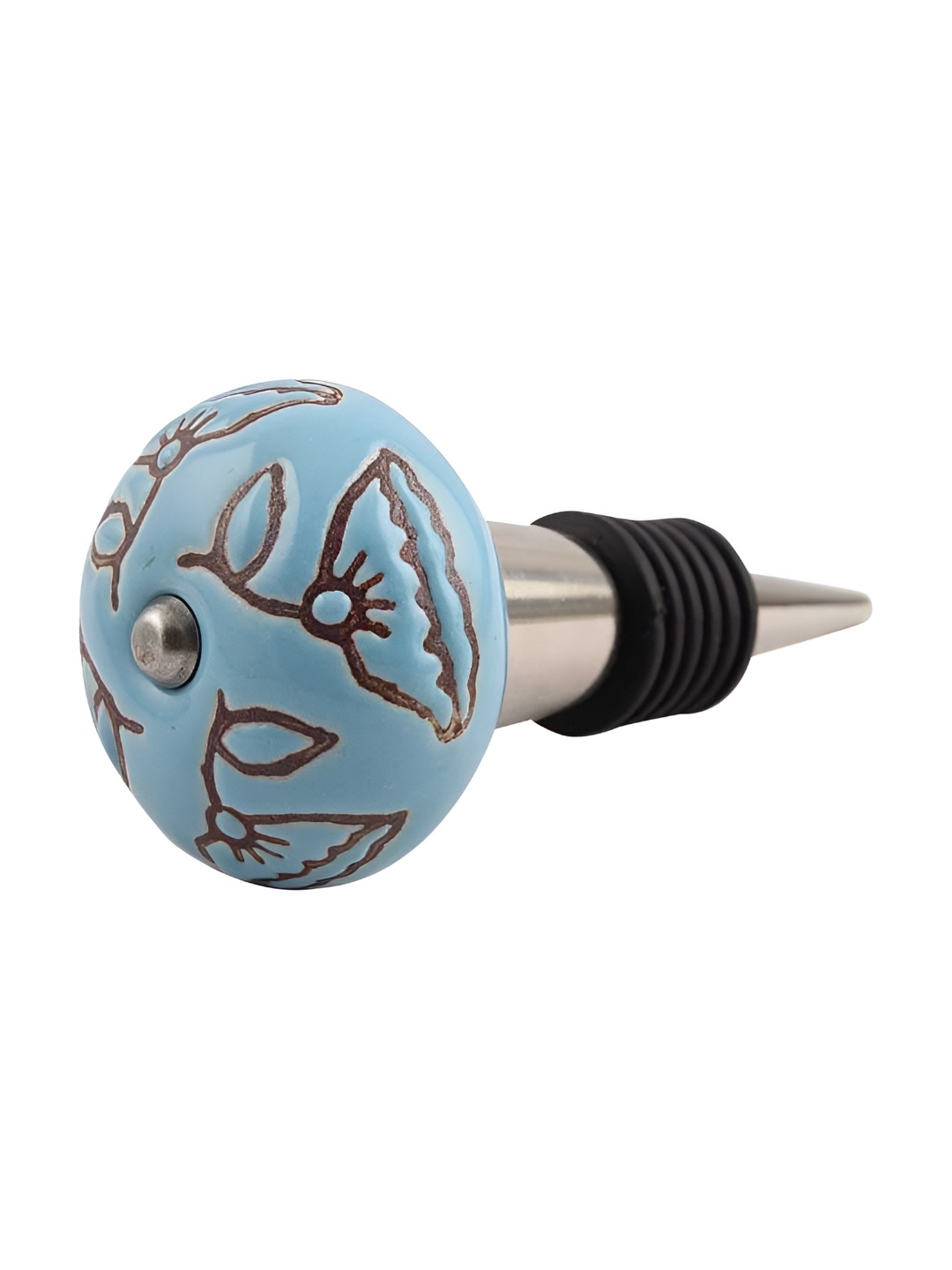 

Indianshelf Turquoise Blue and Brown Floral Textured Ceramic Wine Bottle Stopper