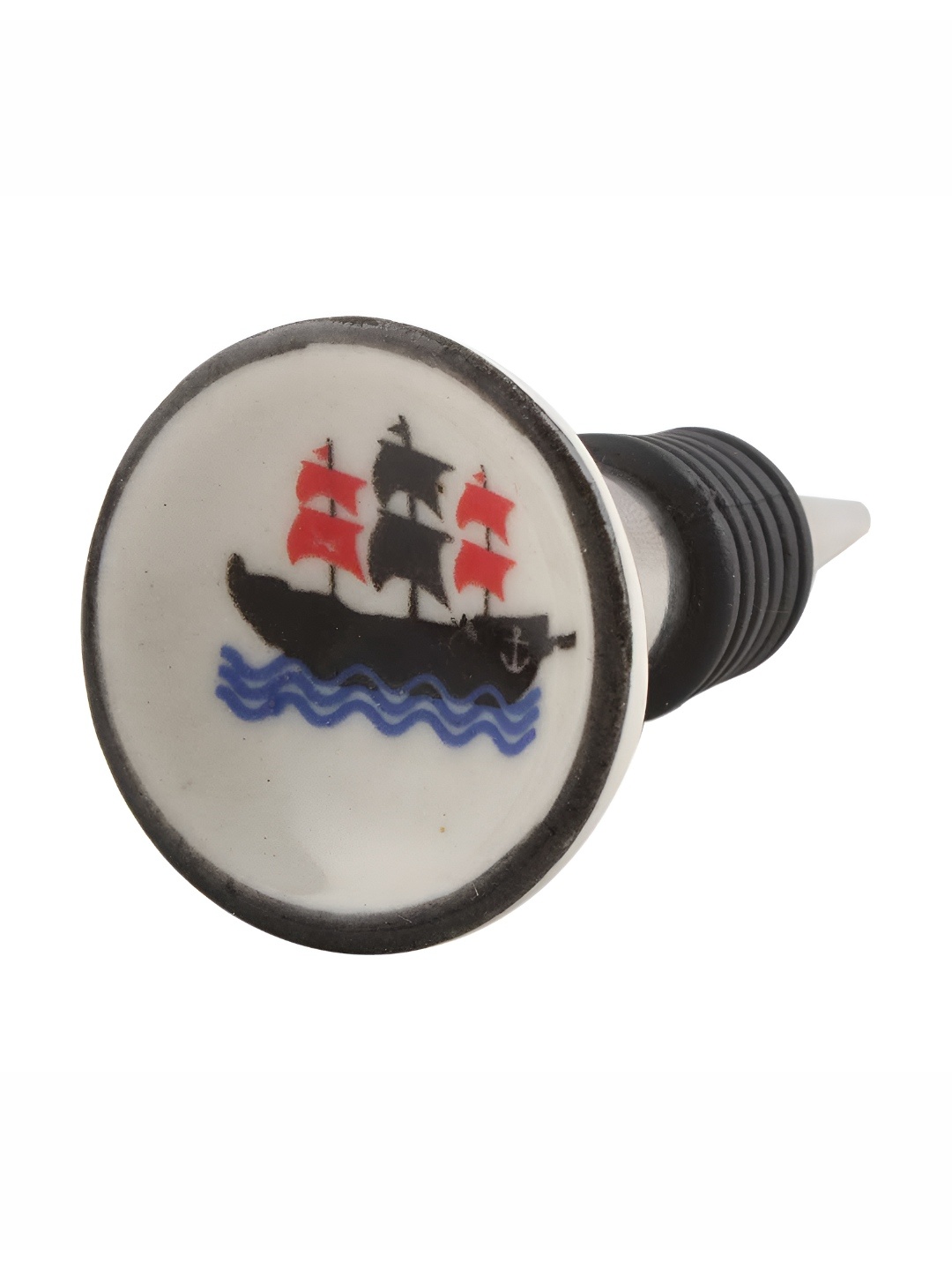 

Indianshelf Black and White Boat Printed Ceramic Wine Bottle Stopper