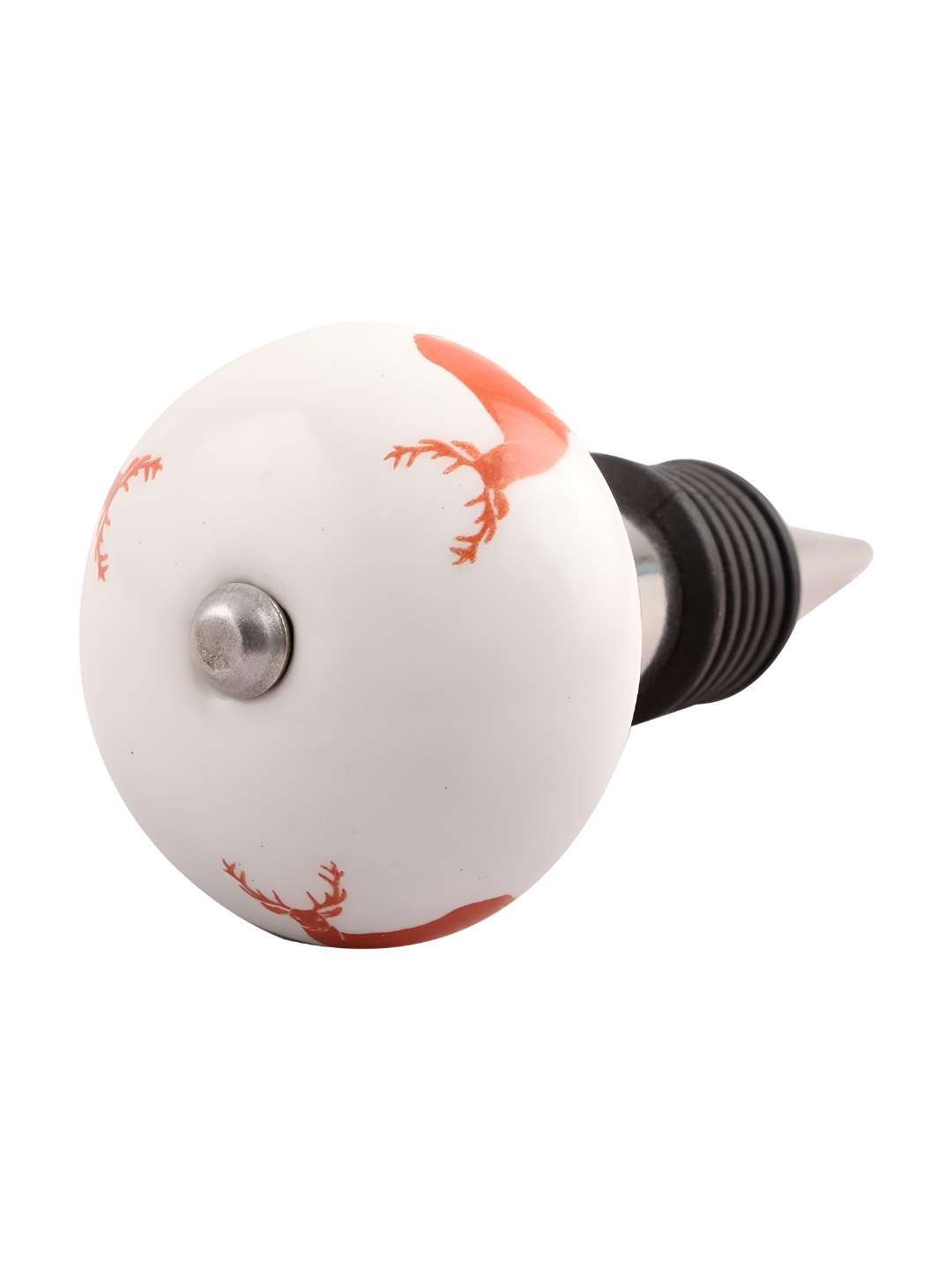 

Indianshelf White & Peach Rein Deer Printed Airtight Ceramic Wine Bottle Stopper