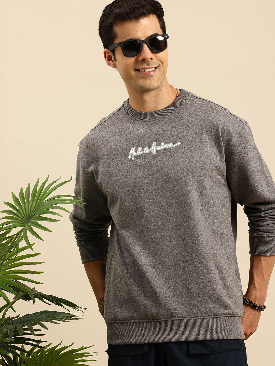 Mast & Harbour Long Sleeve Oversize Fit Sweatshirt, Grey melange