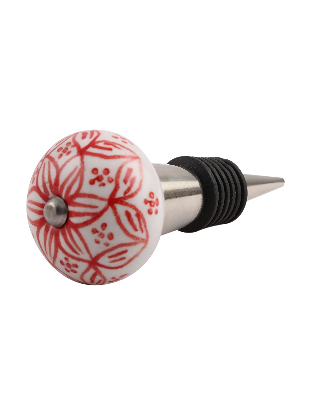 

Indianshelf White & Red Floral Printed Ceramic Wine Bottle Stopper