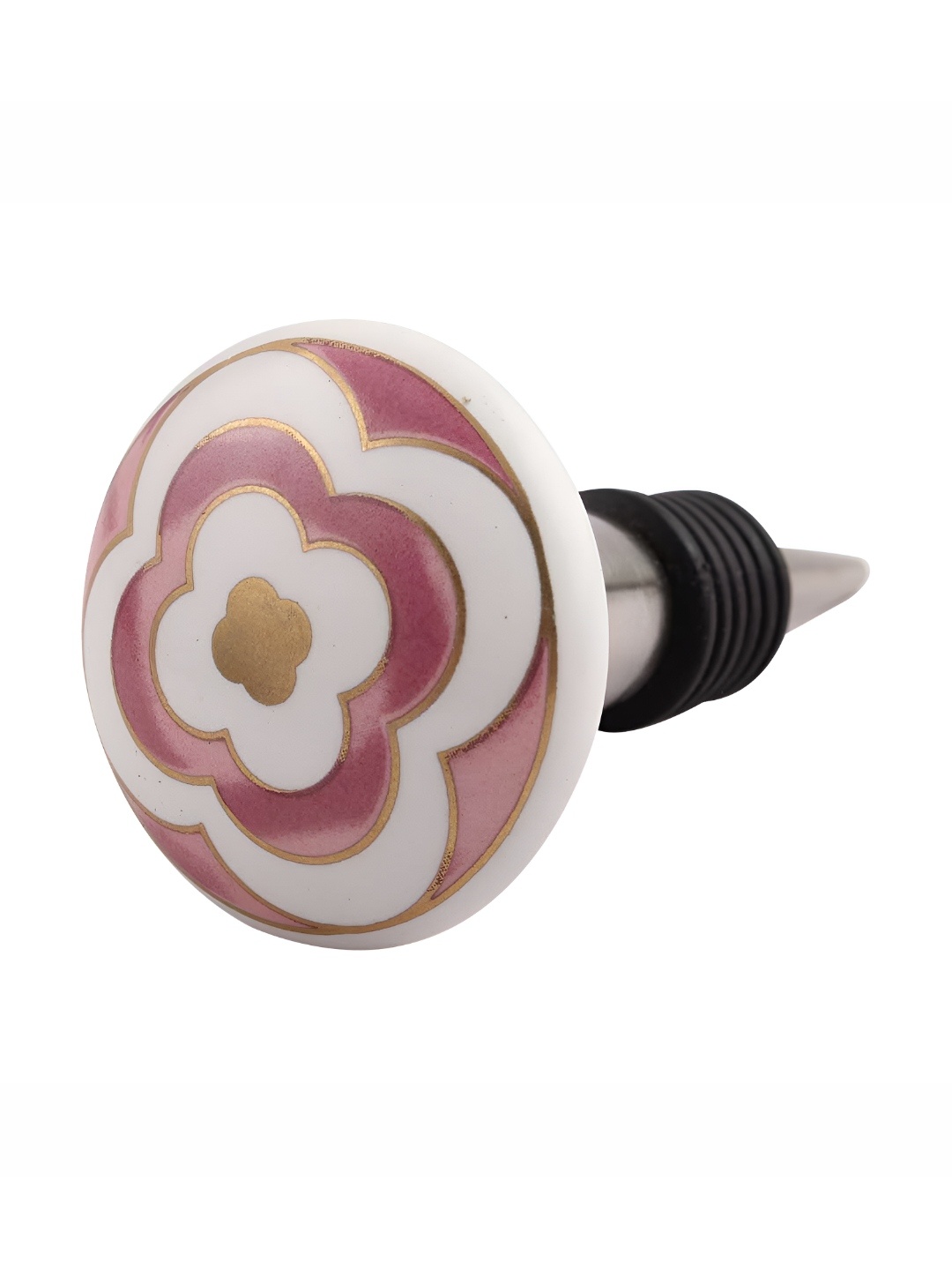 

Indianshelf White & Pink Floral Printed Ceramic Wine Bottle Stopper