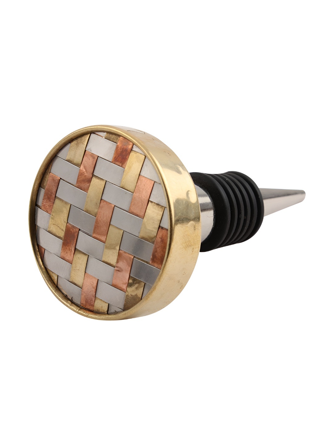 

Indianshelf Silver Toned & Gold Toned Printed Wooden Airtight Wine Bottle Stopper
