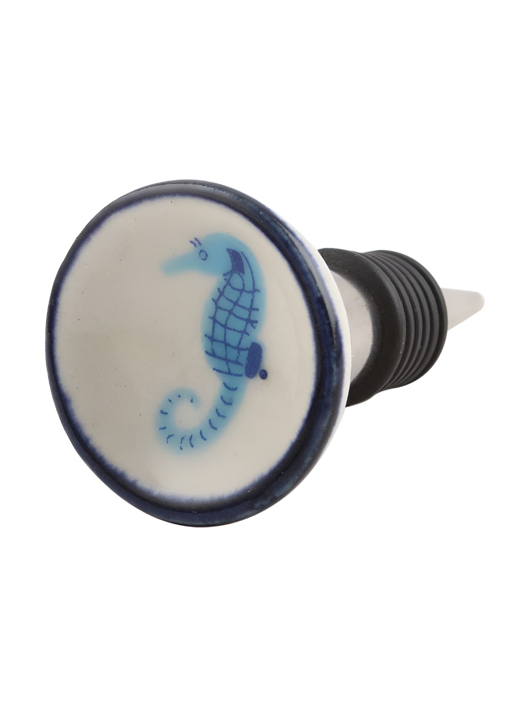 

Indianshelf Turquoise Blue and White Sea Horse Printed Ceramic Wine Bottle Stopper