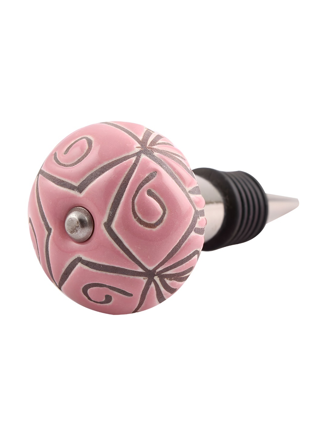 

Indianshelf Pink & Brown Floral Printed Ceramic Wine Bottle Stopper