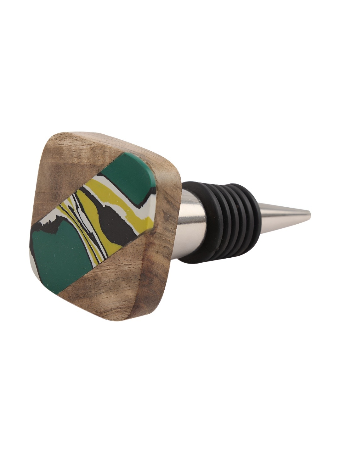 

Indianshelf Brown & Green Abstract Printed Square Wooden Wine Bottle Stopper