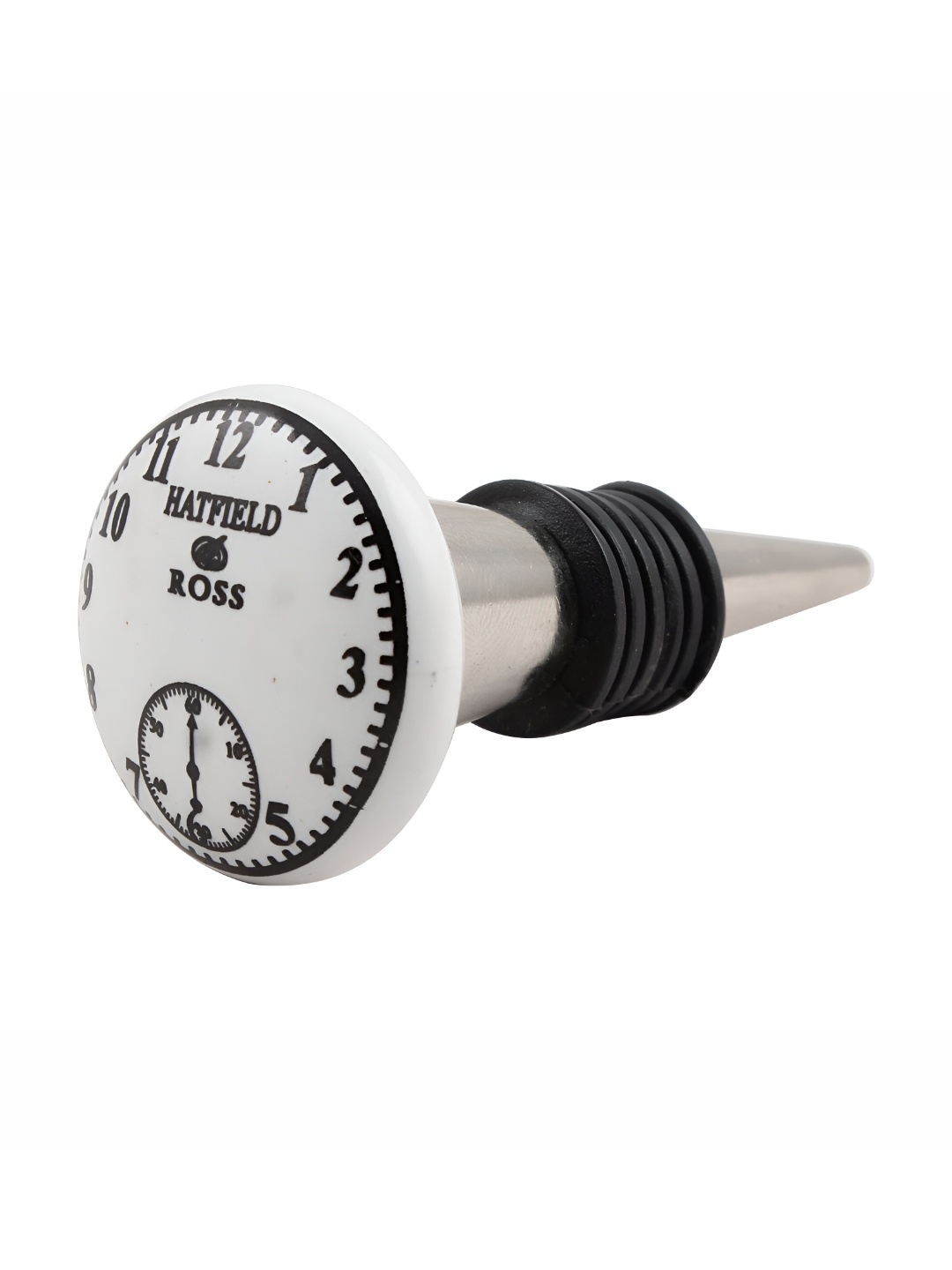 

Indianshelf Hatfield White & Black Ross Clock Printed Ceramic Wine Bottle Stopper