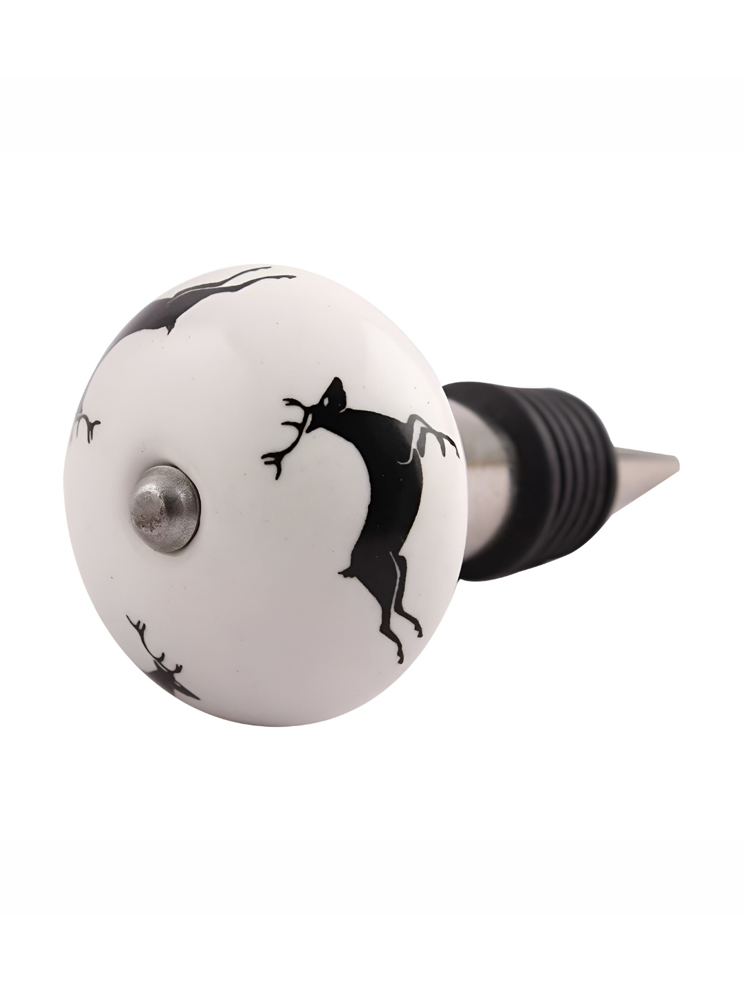 

Indianshelf Black & White Rein Deer Printed Ceramic Leak-Proof Wine Bottle Stopper