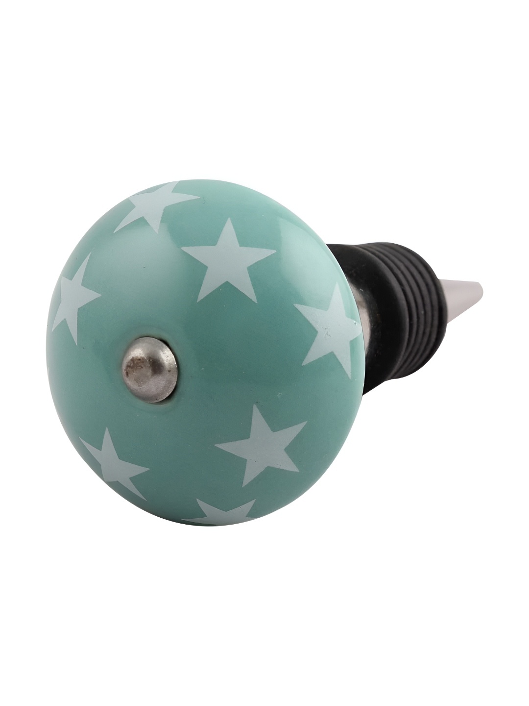 

Indianshelf Green & White Printed Ceramic Wine Bottle Stopper