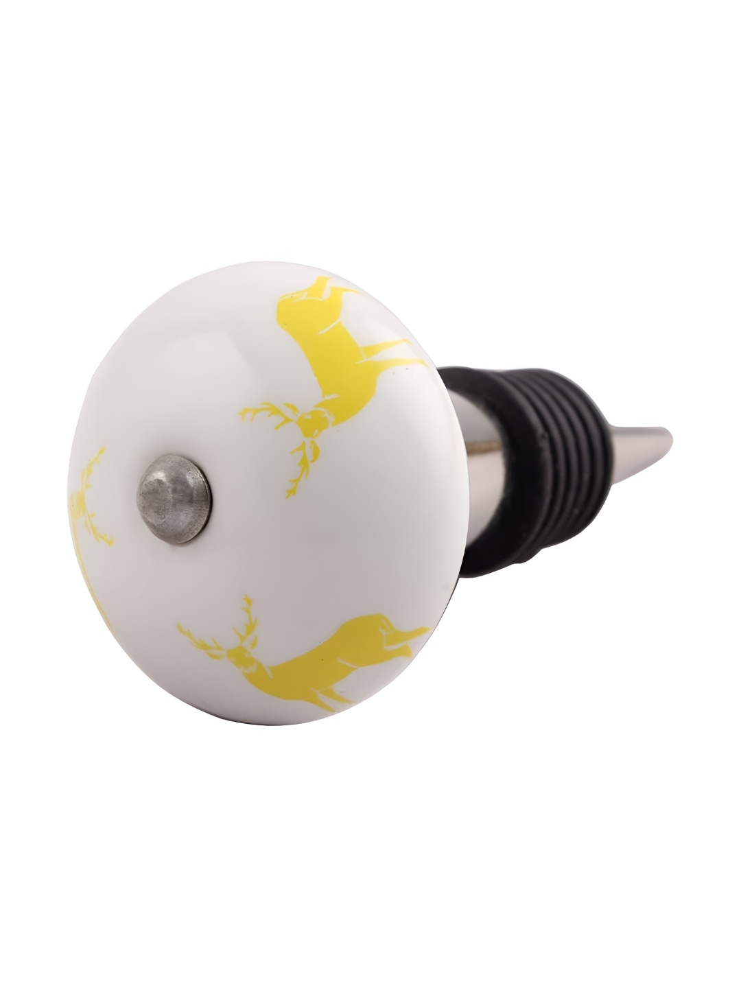 

Indianshelf Yellow & White Rein Deer Printed Ceramic Leak-Proof Wine Bottle Stopper