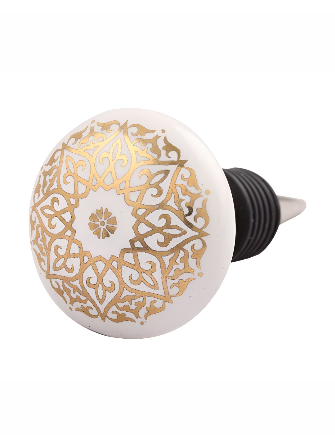 

Indianshelf Gold-Toned and White Floral Printed Ceramic Wine Bottle Stopper
