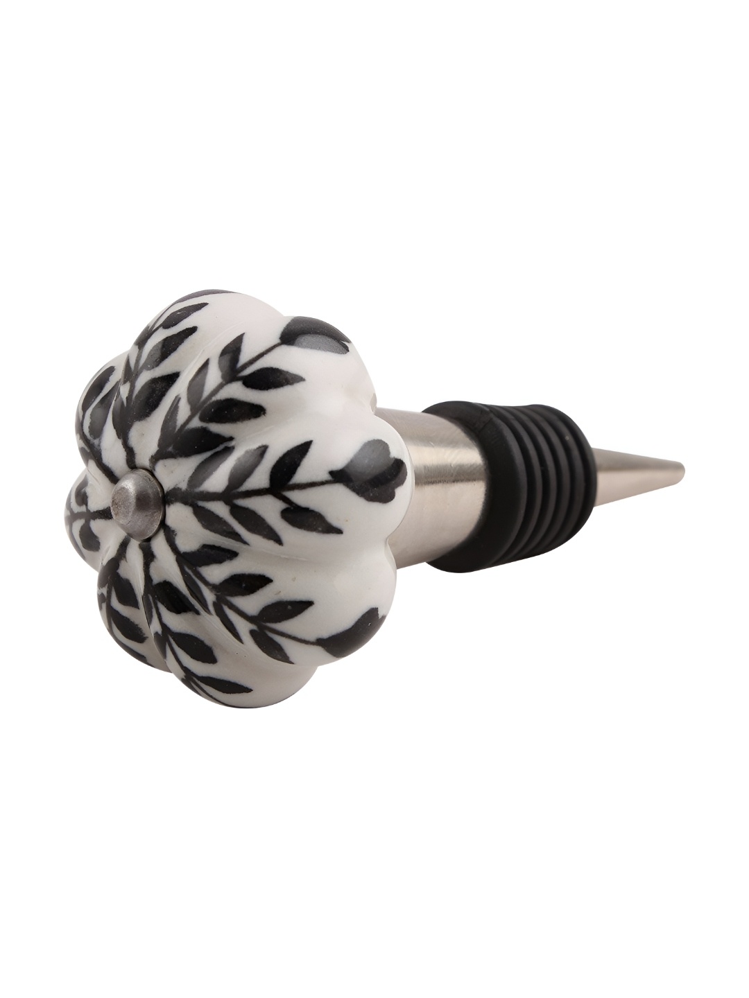 

Indianshelf Black and White Leaf Melon Printed Ceramic Wine Bottle Stopper