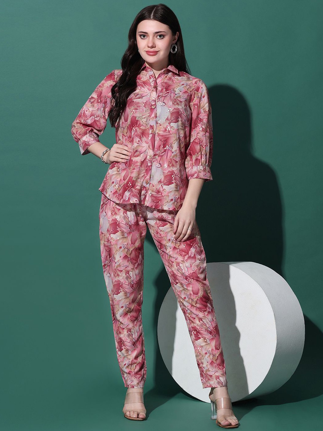 

Moda Rapido Printed Three-Quarter Sleeves Shirt With Trouser, Pink