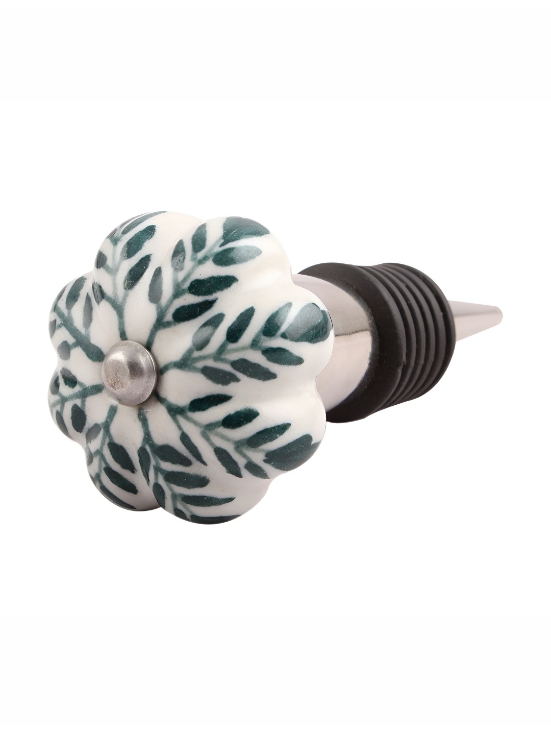 

Indianshelf Green & Silver Toned Printed Ceramic Wine Bottle Stopper