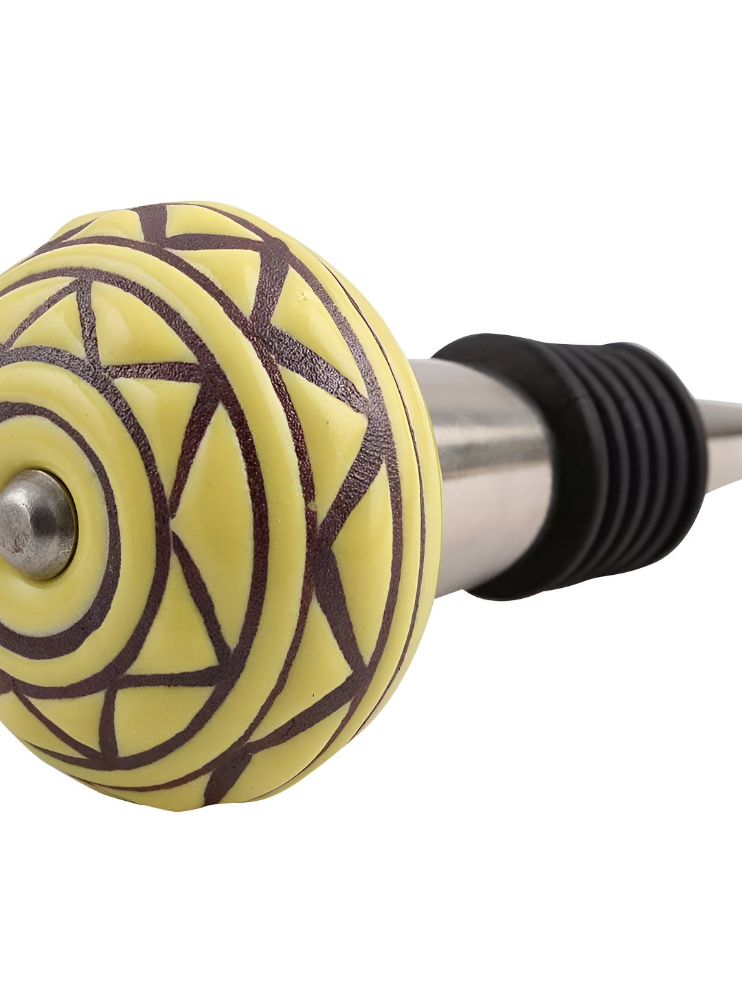 

Indianshelf Yellow & Black Printed Ceramic Wine Bottle Stopper