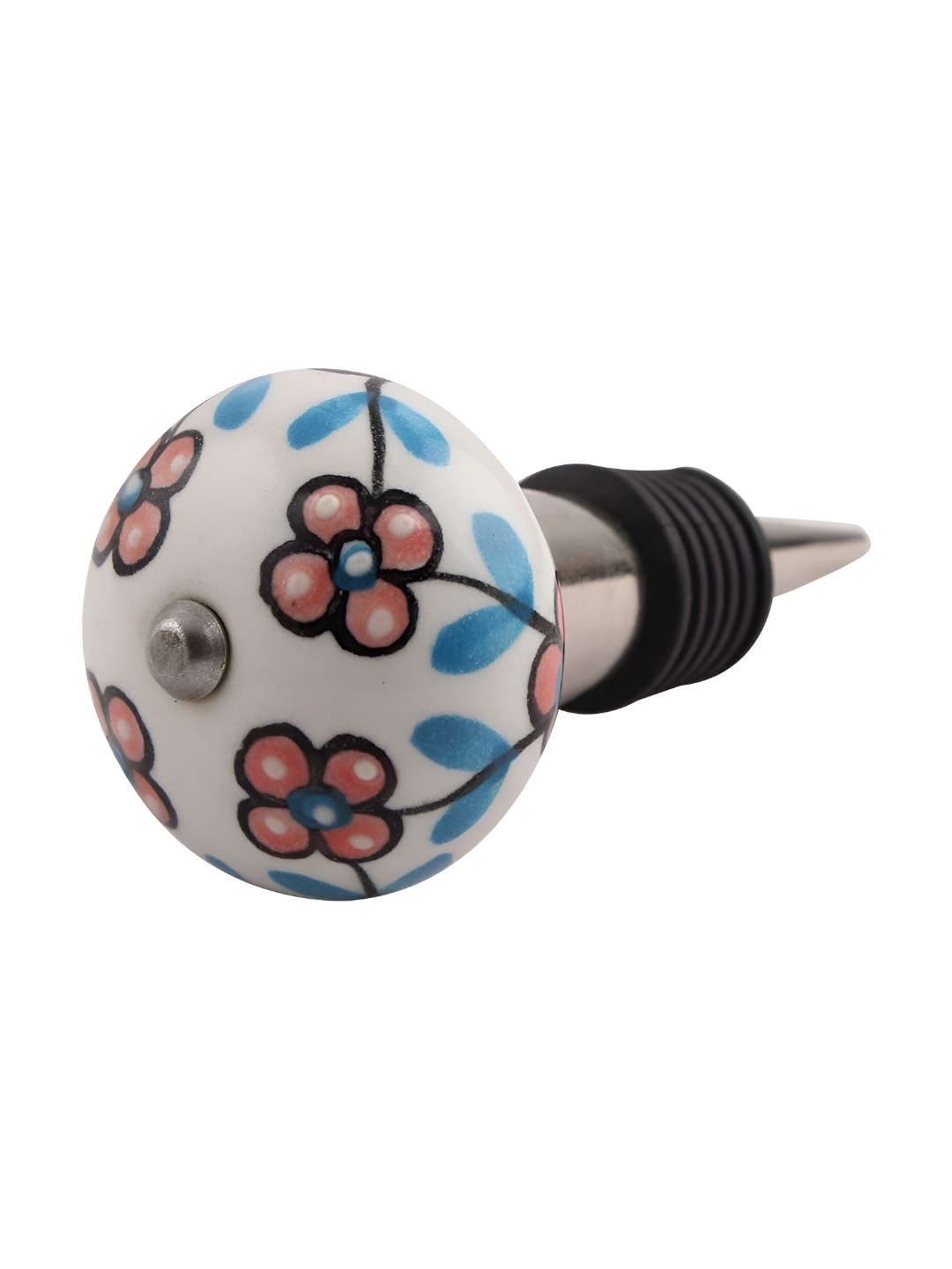 

Indianshelf Peach-Coloured & Blue Tiny Printed Ceramic Leak-Proof Wine Bottle Stopper