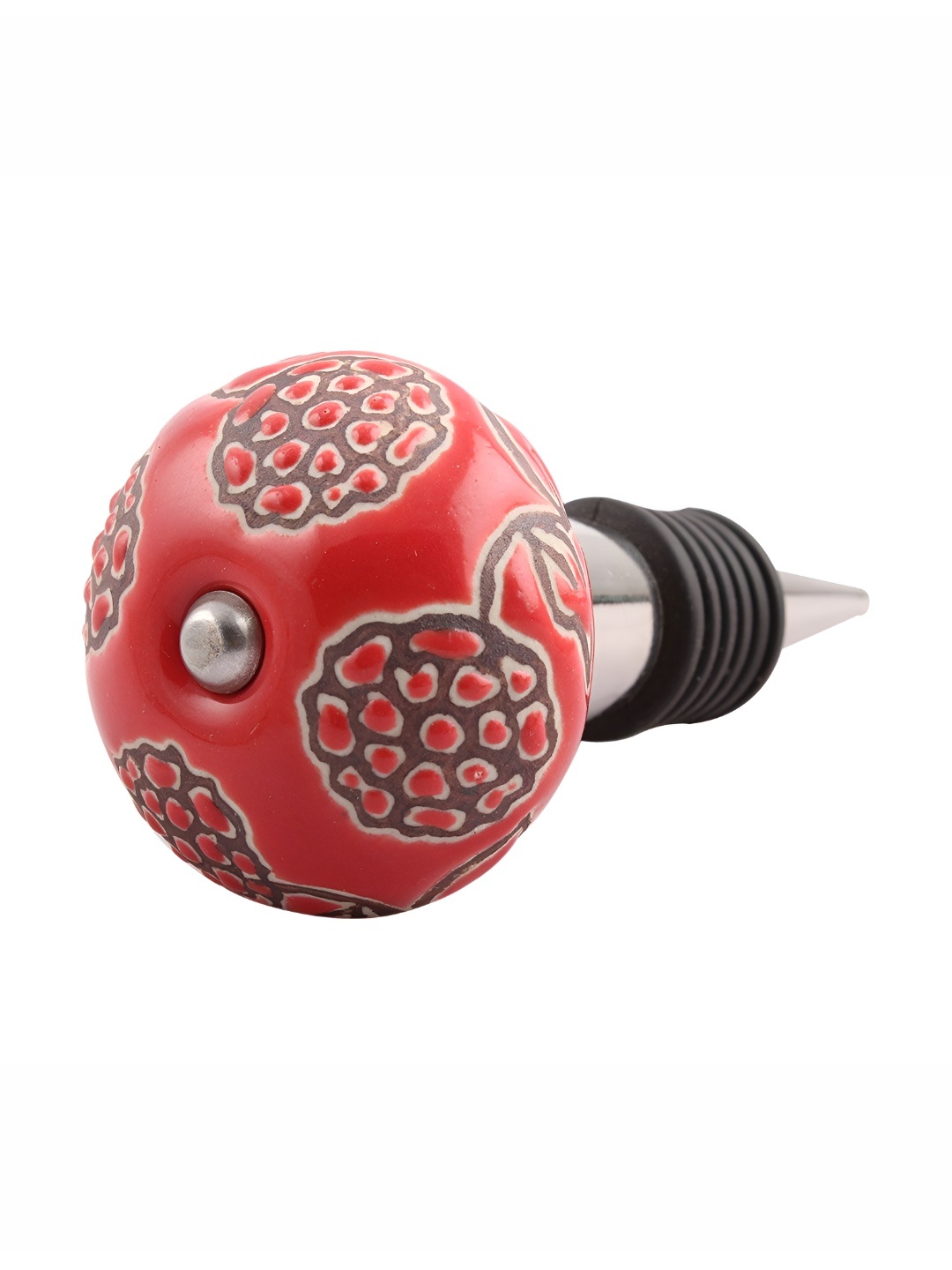 

Indianshelf Red & White Printed Ceramic Wine Bottle Stopper
