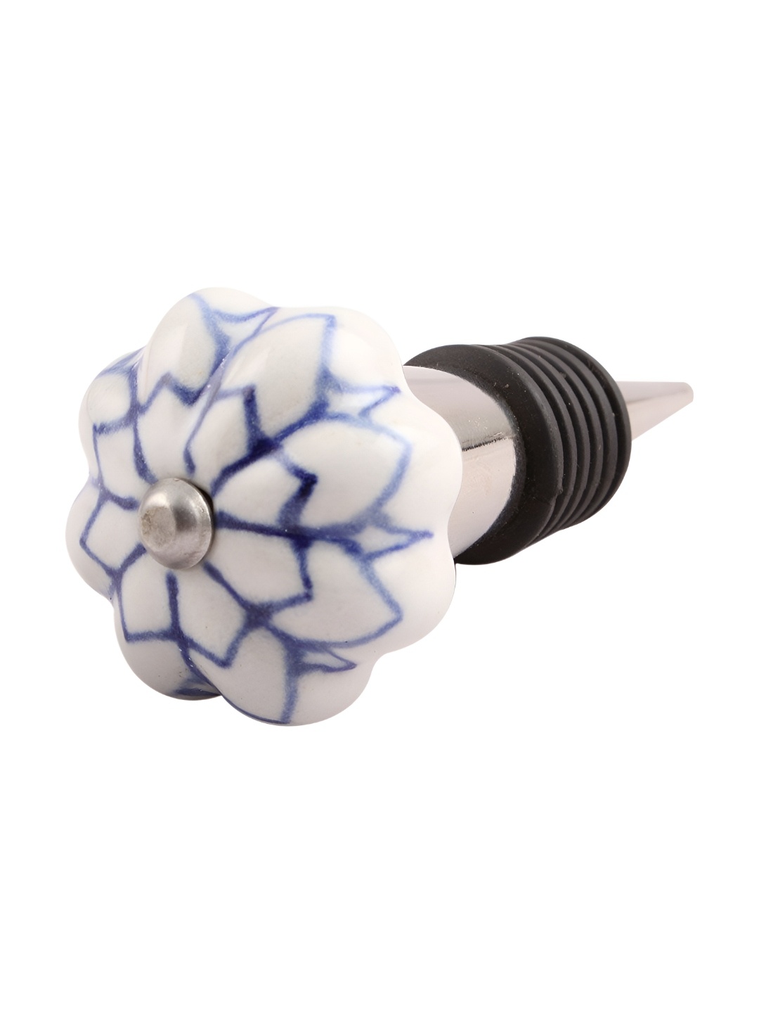 

Indianshelf White & Blue Floral Printed Ceramic Wine Bottle Stopper