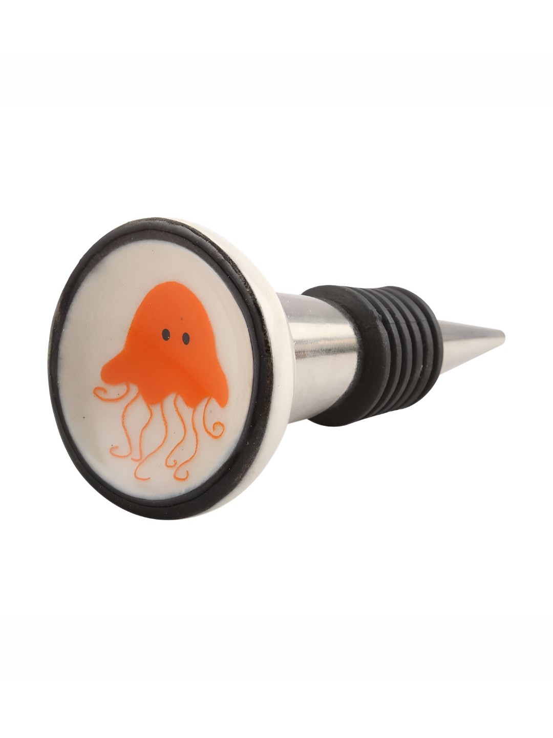 

Indianshelf Orange & White Printed Ceramic Wine Bottle Stopper
