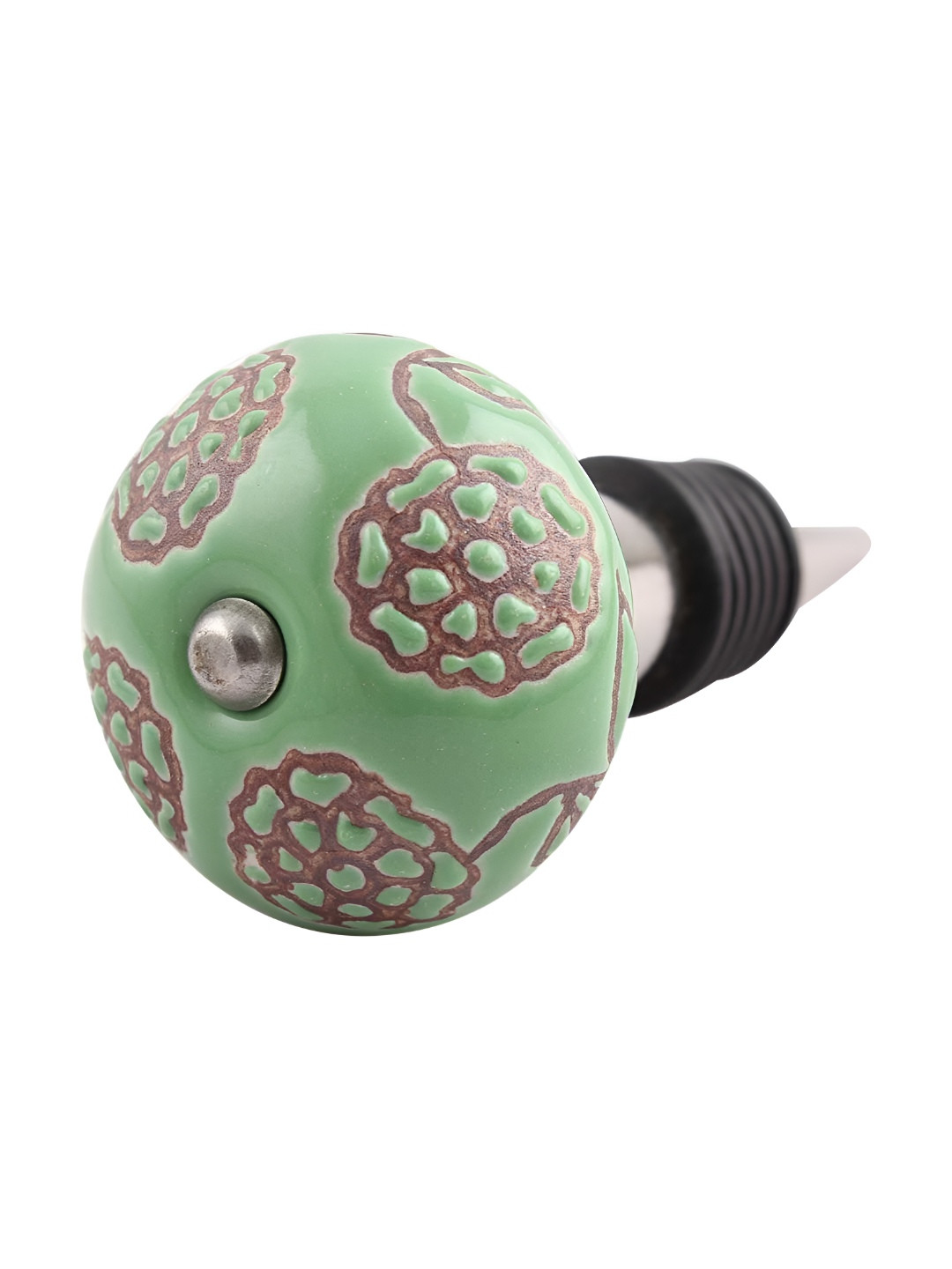 

Indianshelf Green & Silver-Toned Mari Etched Ceramic Leak-Proof Wine Bottle Stopper