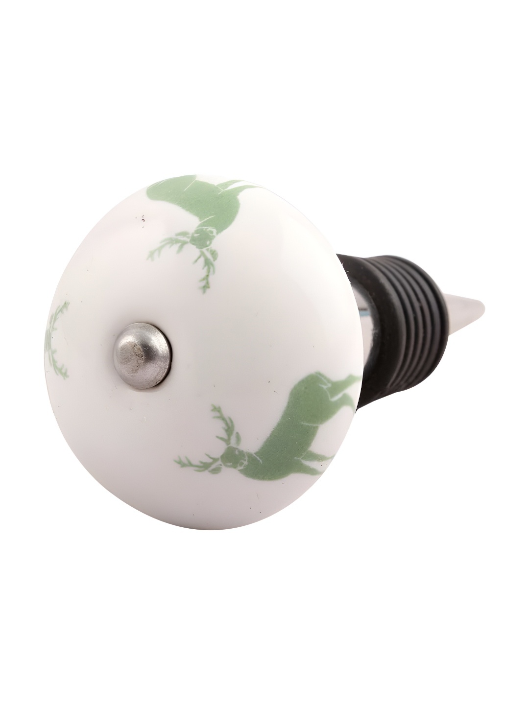 

Indianshelf Green & White Printed Ceramic Wine Bottle Stopper