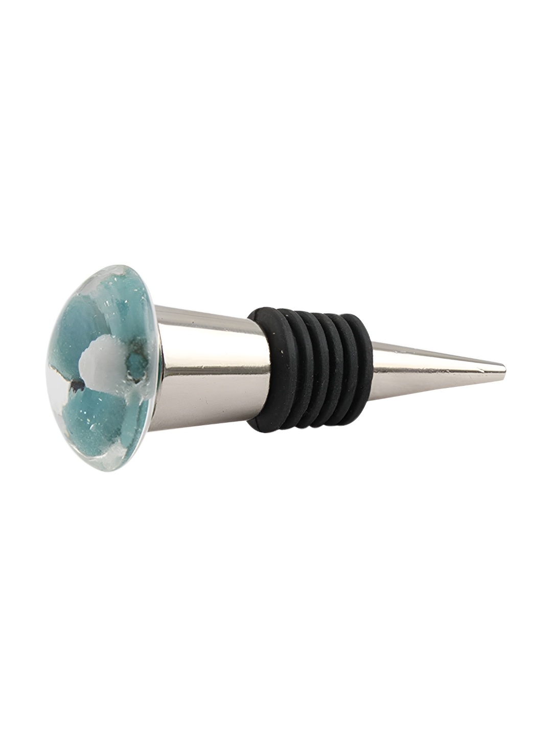 

Indianshelf Turquoise Blue & Black Floral Printed Glass Leak-Proof Wine Bottle Stopper